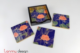 Set of 4 lotus coasters with box (Gold-edged leaf branches)